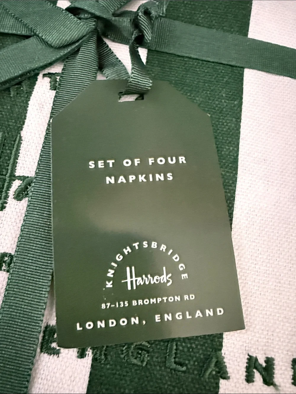 NWT Harrods Knightsbridge London Classic Green Stripe Napkins & Placemats Set